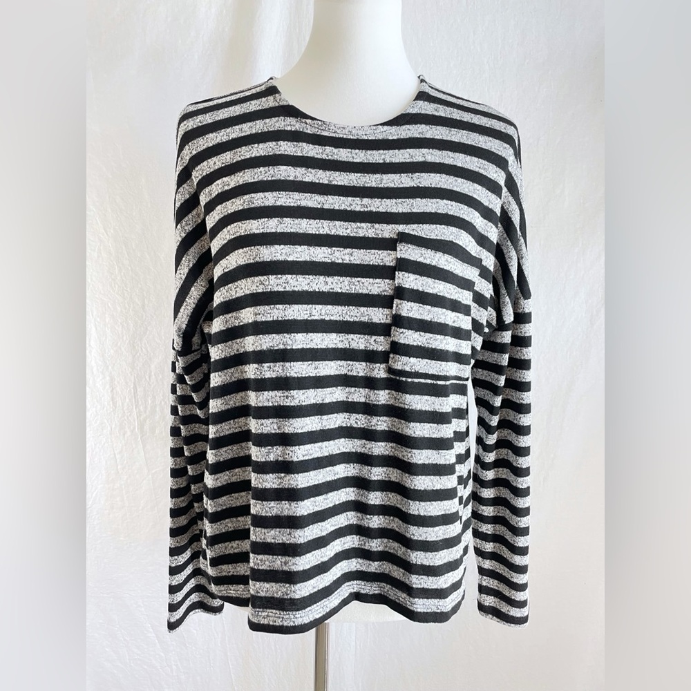 Lucky Brand Black & Grey Knit Long Sleeve Top – Size Small, Drop Shoulder